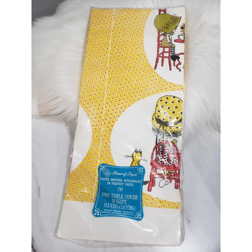 HOLLY HOBBIE Crepe PAPER Tablecover‎ 1972 American Greetings Tea Party 70s Mod